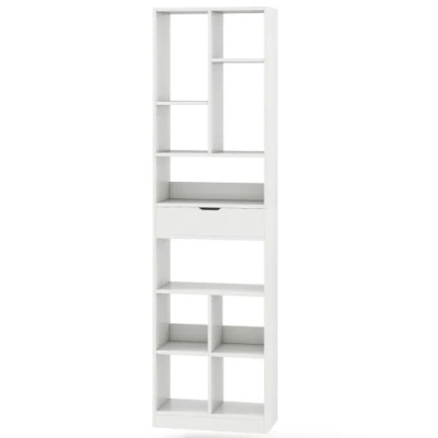 Costway 7-tier Bookshelf With Drawer 180cm Floor Standing Display Rack Storage Shelf-white