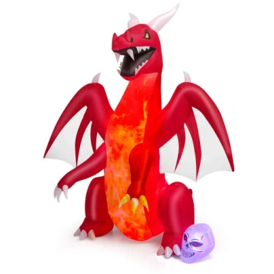 Costway 8 Feet Halloween Inflatables Blow-up Red Dragon With Wings Skull