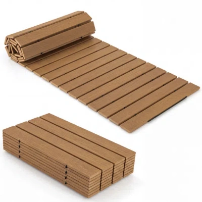 Costway 8 Feet Outdoor Pathway Straight Roll-out Patio Boardwalk-brown
