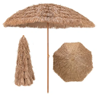 Costway 8 Feet Patio Thatched Tiki Umbrella Hawaiian Hula Beach Umbrella In Brown