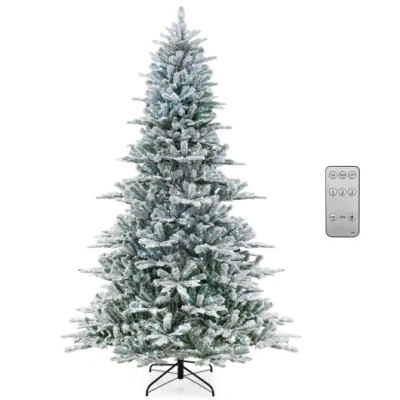 Costway 8 Feet Snow Flocked Artificial Christmas Tree With Cool White Led Lights In Green