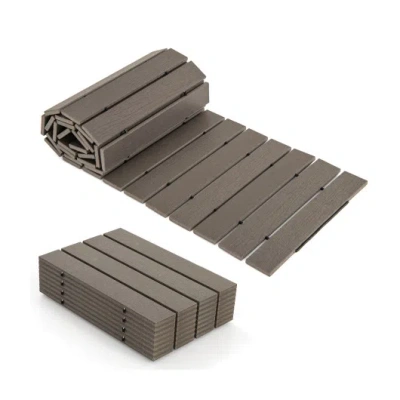 Costway 8 Ft Outdoor Garden Pathway Patio Roll Out Straight Walkways With Metal Wire Connection-s In Brown