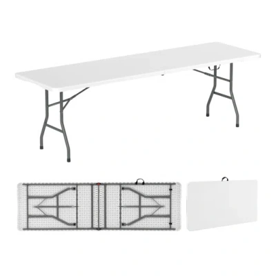 Costway 8 Ft Portable Folding Table 350 Lbs Fold-in-half Table With Hdpe Tabletop-white