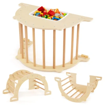 Costway 8 In 1 Climbing Arch Sensory Table For Kids With Collapsible Storage Bin For 3+ Years Old-natural In Neutral