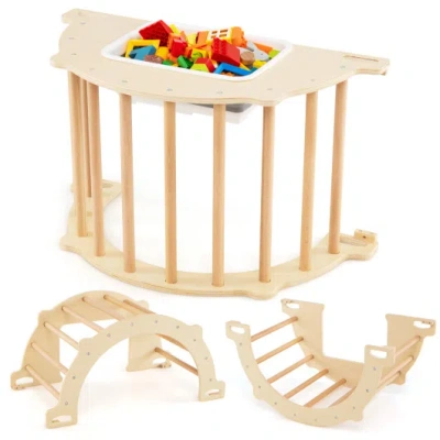 Costway 8 In 1 Climbing Arch Sensory Table With Collapsible Storage Bin For Kids-natural In Multi