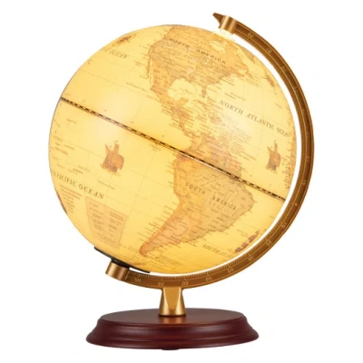 Costway 8 Inch Illuminated World Globe Night Light Up Globe Lamp With Wooden Stand And Hd Map-brozen In Brown