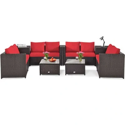 Costway 8 Piece Rattan Sectional Seating Group With Cushions In Brown