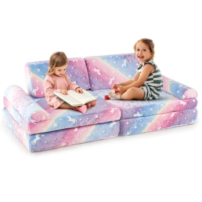Costway 8 Pieces Modular Kids Play Couch Glow In The Dark Toddler Sectional Sofa-multicolor In Pink
