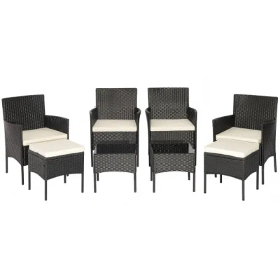 Costway 8 Pieces Patio Wicker Conversation Set With 2 Coffee Tables And 2 Ottomans In Black