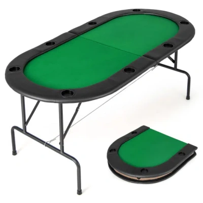 Costway 8 Players Texas Holdem Foldable Poker Table-green In Multi