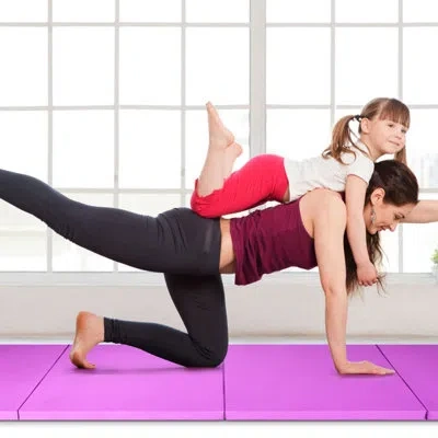 Costway 8' X 4' X 2'' Folding Gymnastics Tumbling Gym Mat Stretching Yoga Purple