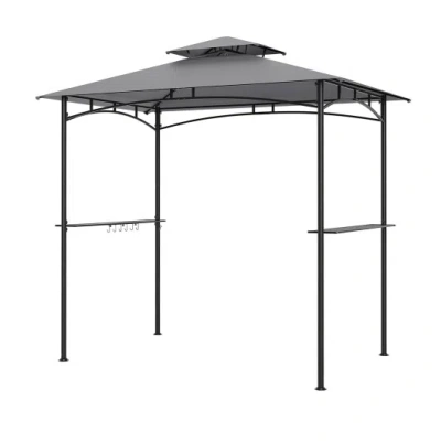Costway 8 X 5 Feet Grill Gazebo With 2 Shelves 6 Hooks And Metal Frame-gray In Black