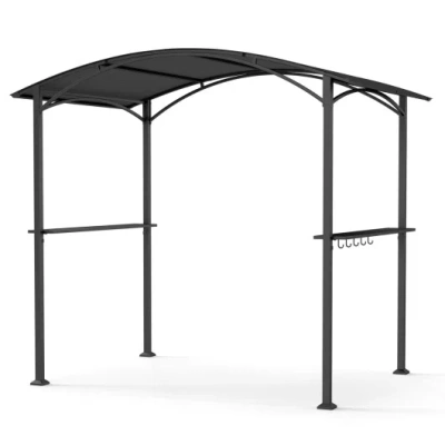 Costway 8 X 5 X 7 Ft Grill Gazebo Outdoor Bbq Canopy With Metal Frame-gray In Black