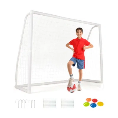 Costway 8' X 6' Soccer Goal With Ground Stakes And Soccer Cones In Multi
