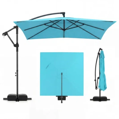 Costway 8 X 8 Ft Offset Cantilever Patio Umbrella Square Hanging Outdoor Market Umbrella With 360° Rotation-