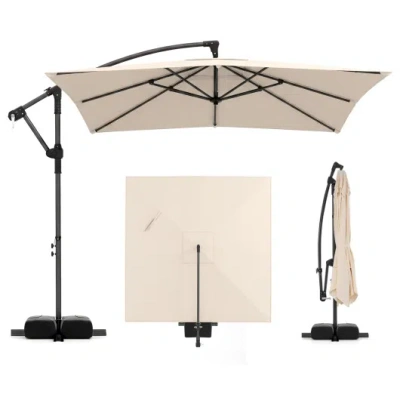Costway 8 X 8 Ft Offset Cantilever Patio Umbrella Square Hanging Outdoor Market Umbrella With 360° Rotation- In Neutral