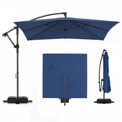 Costway 8 X 8 Ft Offset Cantilever Patio Umbrella Square Hanging Outdoor Market Umbrella With 360° Rotation- In Transparent