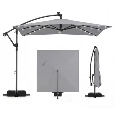 Costway 8 X 8 Square Ft Solar Led Offset Cantilever Patio Umbrella With 360° Rotation-gray