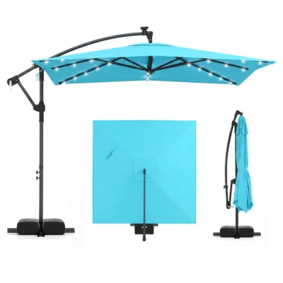 Costway 8 X 8 Square Ft Solar Led Offset Cantilever Patio Umbrella With 360° Rotation-turquoise