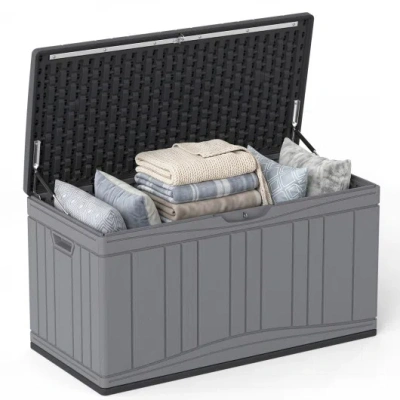 Costway 80 Gallon Outdoor Deck Box With Lockable Lid For Garden Tools Cushions-gray