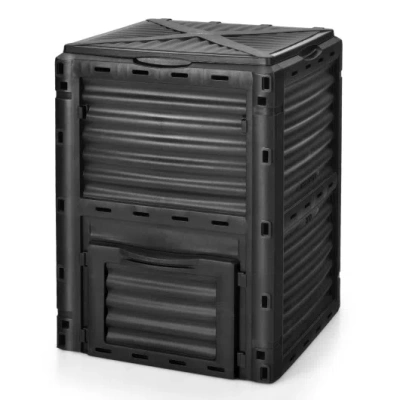 Costway 80-gallon Outdoor Composter With Large Openable Lid And Bottom Exit Door-black