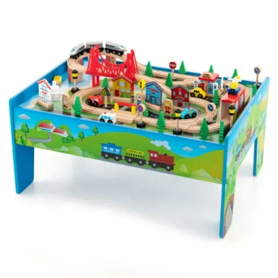 Costway 80-piece Wooden Train Set And Table In Multi