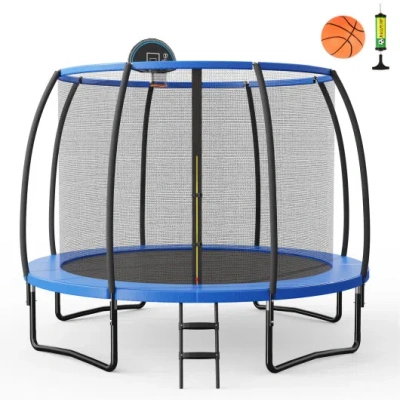 Costway 8/10 Feet Recreational Trampoline With Basketball Hoop-12 Ft In Black