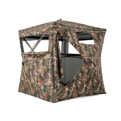Costway 82 Inch Tall Hunting Blind 270° One Way See Through Ground Tent For 3-4 People In Multi