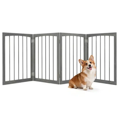 Costway 83 Inch L X 30 Inch H Dog Gate 4-panel Wooden Pet Fence For Indoor-gray