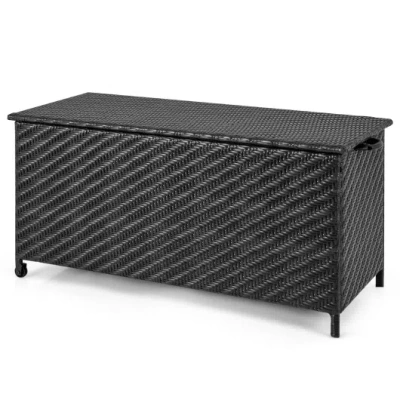 Costway 85 Gallon Outdoor Storage Box With Removable Liner And Universal Wheels-black
