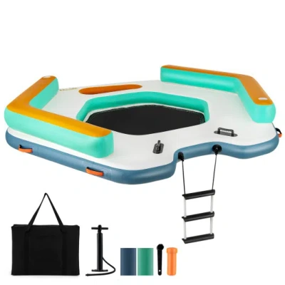 Costway 8.7 Feet Inflatable Floating Dock With Detachable Ladder And Mesh Swim Lounge In Blue