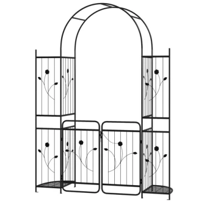 Costway 87 Inch Tall Garden Arch With Gate Planter Shelves Climbing Trellises In Black