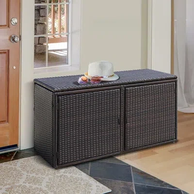 Costway 88 Gallon Wicker Cabinet Deck Box In Brown