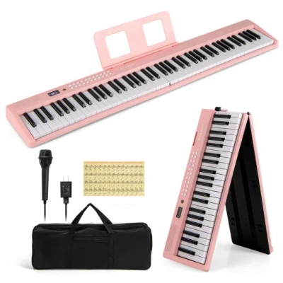Costway 88 Key Foldable Electric Keyboard Piano With Wireless Midi And Dual Speakers-pink