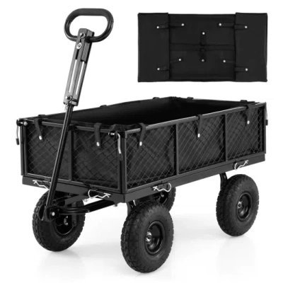 Costway 880 Lbs Utility Wagon Flatbed With Removable Oxford Cloth Liner-black