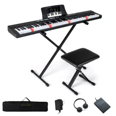 Costway 88-key Electric Piano Keyboard With Adjustable Stand And Portable Bag-black