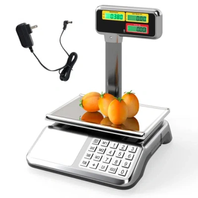 Costway 88lb Price Computing Scale With Pole Dual Lcd Display Digital Commercial Food Scale In Silver
