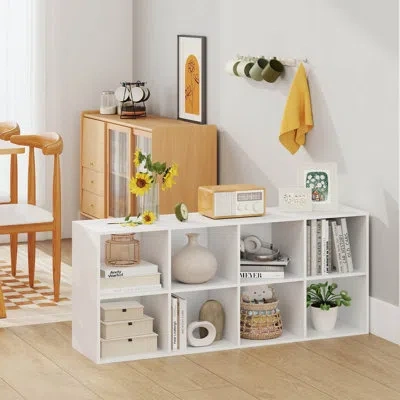 Costway 8-cube Bookcase Bookshelf With 2 Anti-tipping Kits Storage Organizer Rustic White