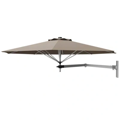 Costway 8ft Wall-mounted Telescopic Folding Tilt Aluminum Sun Shade Umbrella-tan In Neutral