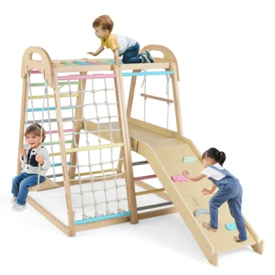 Costway 8-in-1 Jungle Gym Wooden Montessori Climber Playset With Slide And Monkey Bar For Kids 3-5 Years Old In Multi