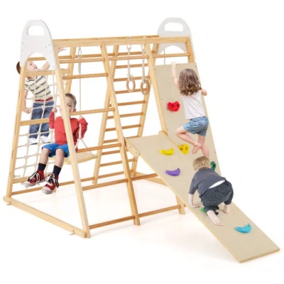 Costway 8-in-1 Wooden Jungle Gym Playset With Slide And Monkey Bars-natural In Neutral