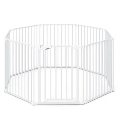 Costway 8-panel Extra Wide Baby Gate Adjustable Pet Safety Fence With Auto-close Door-white