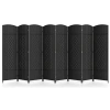 Costway 8-panel Folding Room Divider With Hand-woven Texture And Solid Wood Frame-black In Black