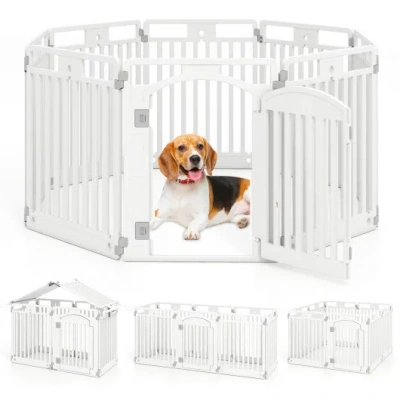 Costway 8-panel Tall Plastic Dog Fence Indoor Outdoor Puppy Pen With Locking Door-white
