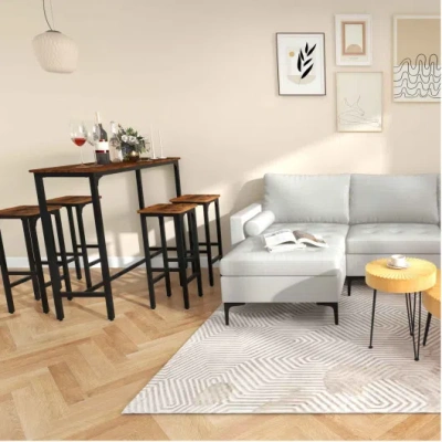 Costway 8-piece Complete Industrial And Modern Living And Dining Room Set In Brown