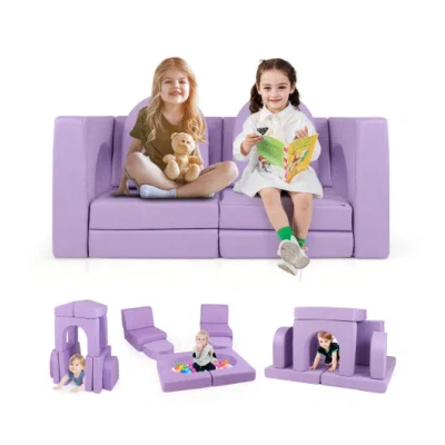 Costway 8-piece Modular Kids Play Couch With Comfy Suede Fabric-purple In Pink