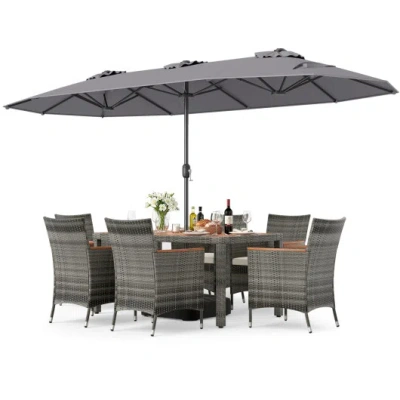 Costway 8-piece Patio Dining Set With Double-sided Market Umbrella-gray