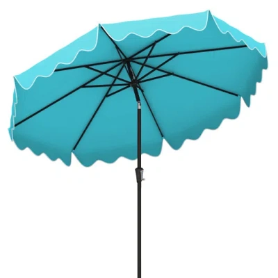 Costway 9 Feet Patio Umbrella With Crank Handle And Push Button Tilt-turquoise In Transparent