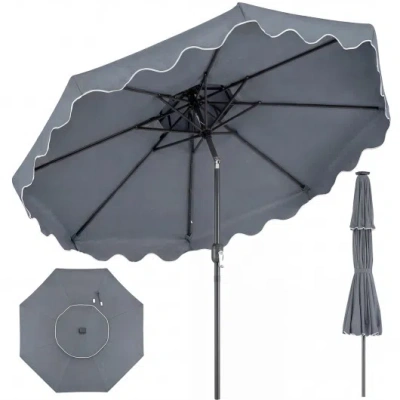 Costway 9 Feet Patio Umbrella With Push Button Tilt And Crank-gray In Multi