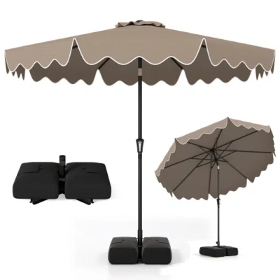 Costway 9 Feet Patio Umbrella With Weighted Base And Sandbags-brown In Multi